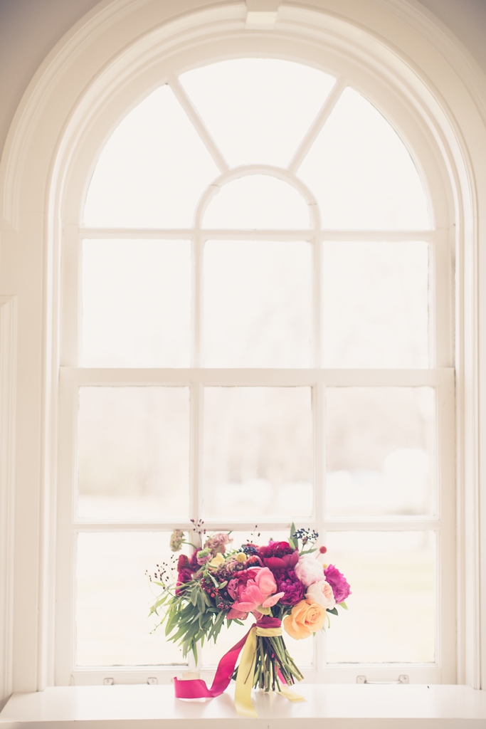 bridal bouquet by the window