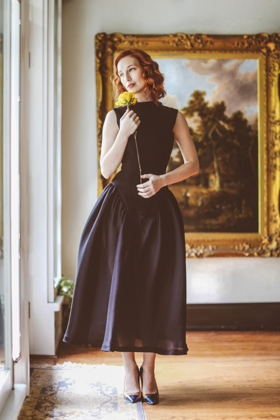 red head and yellow rose