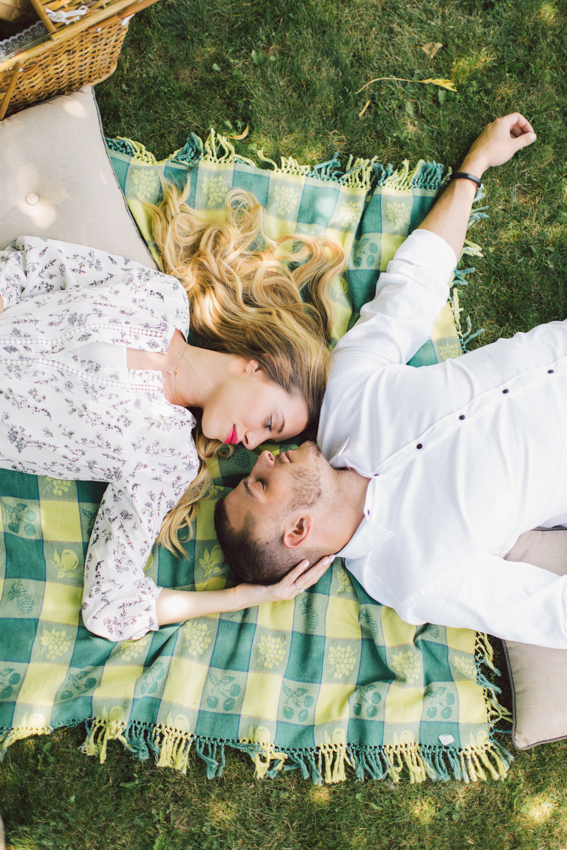 engagement picnic in backyard