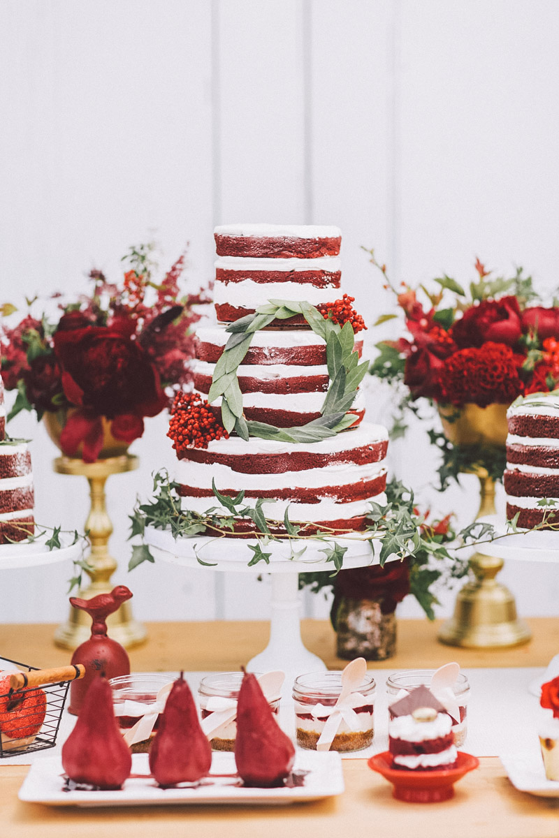 red and white wedding cake 