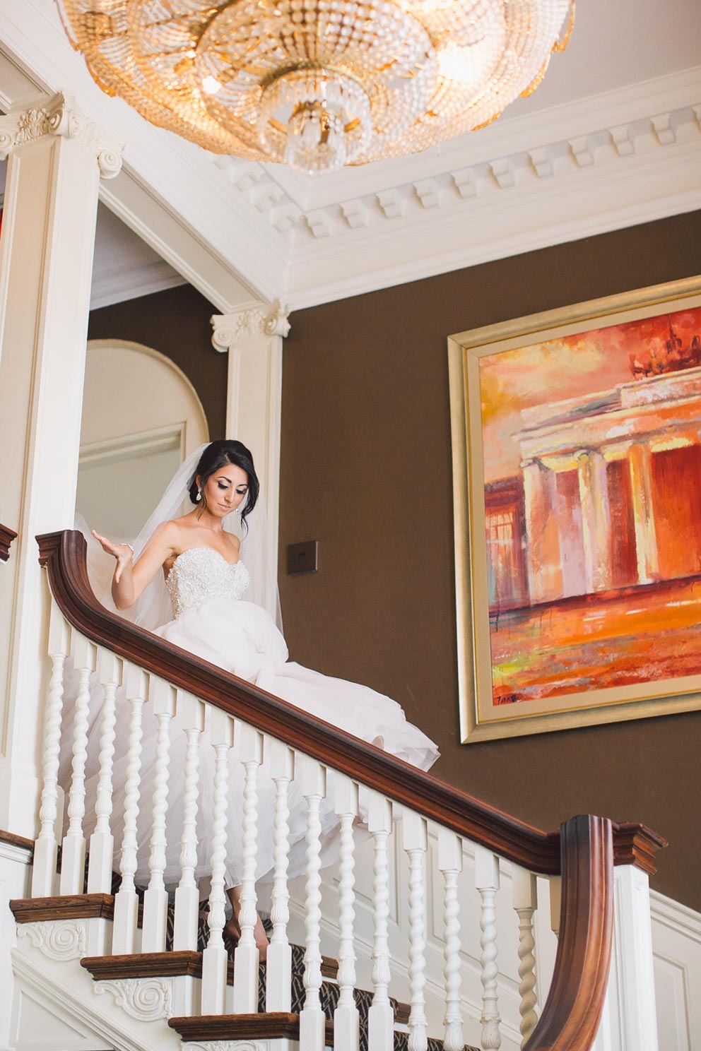 Bride coming down the stairs