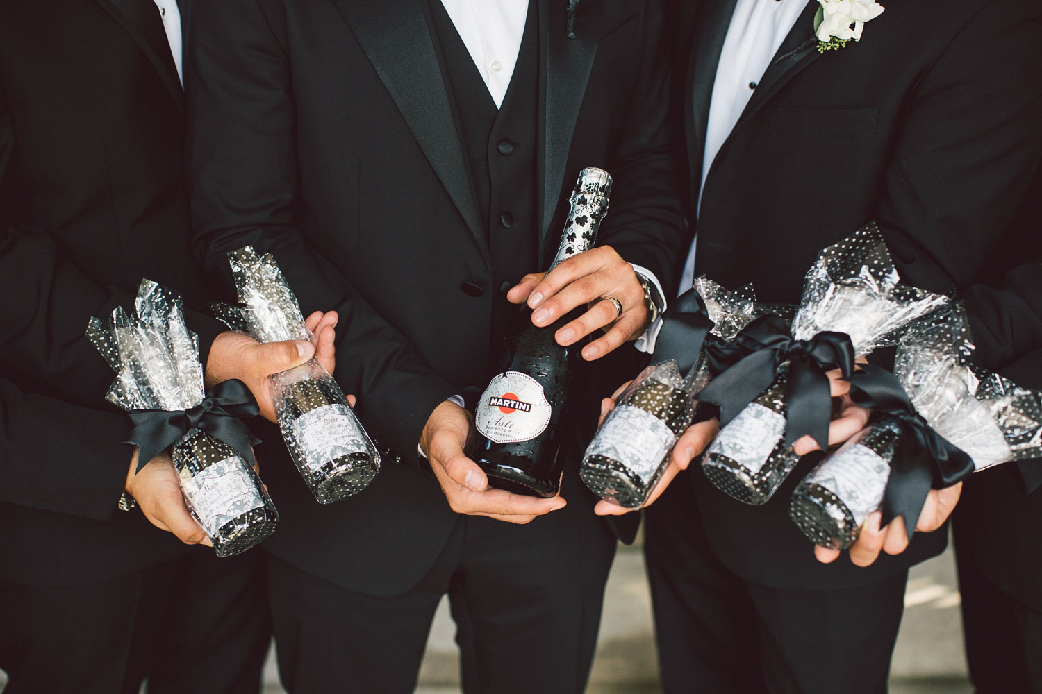 groomsmen with champagne