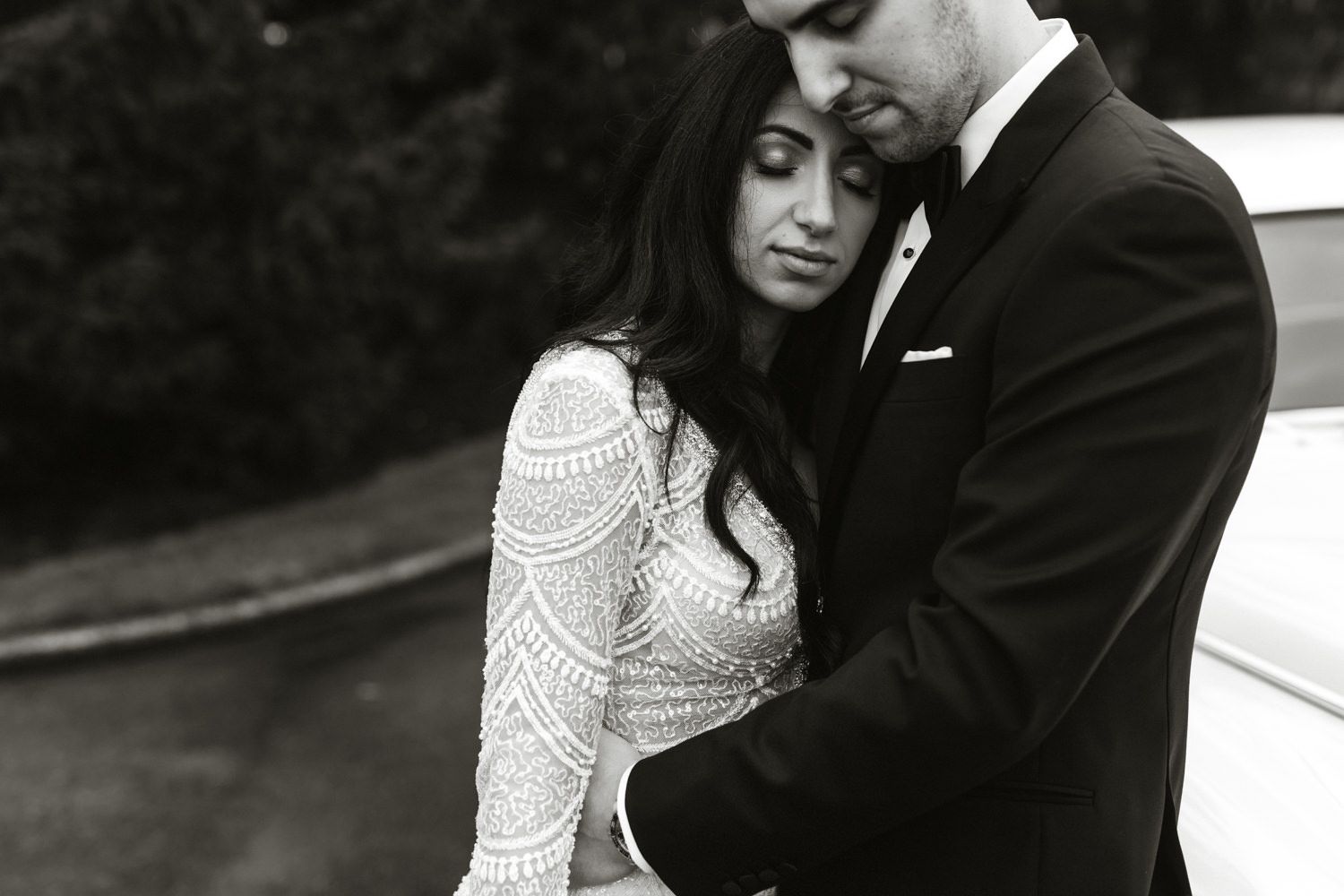 black and white wedding portrait