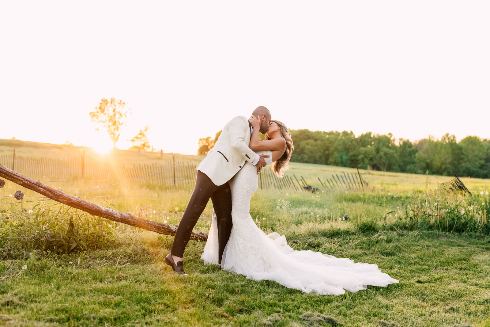 Bride and groom dip