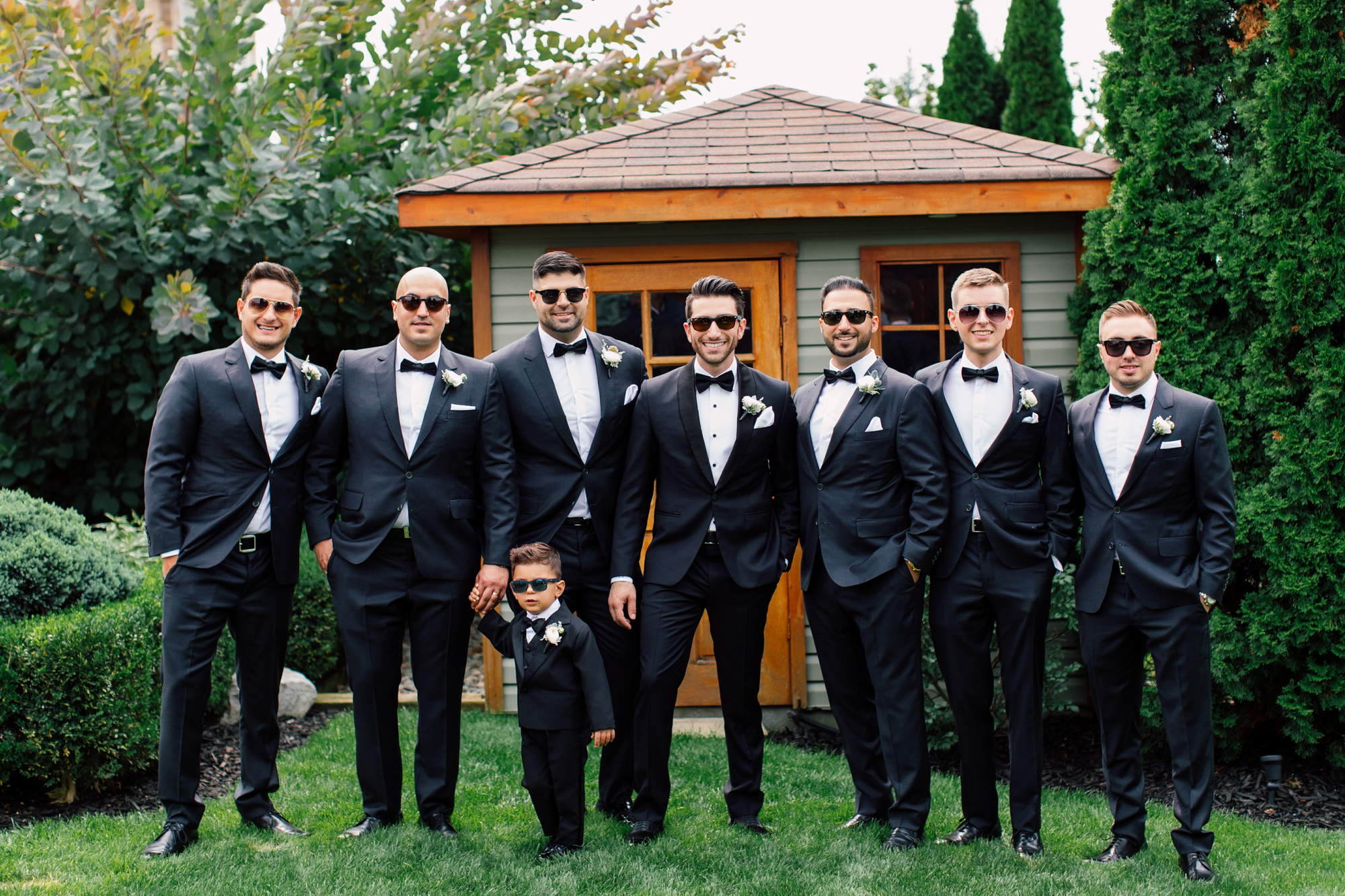 groomsmen sunglasses tuxedo