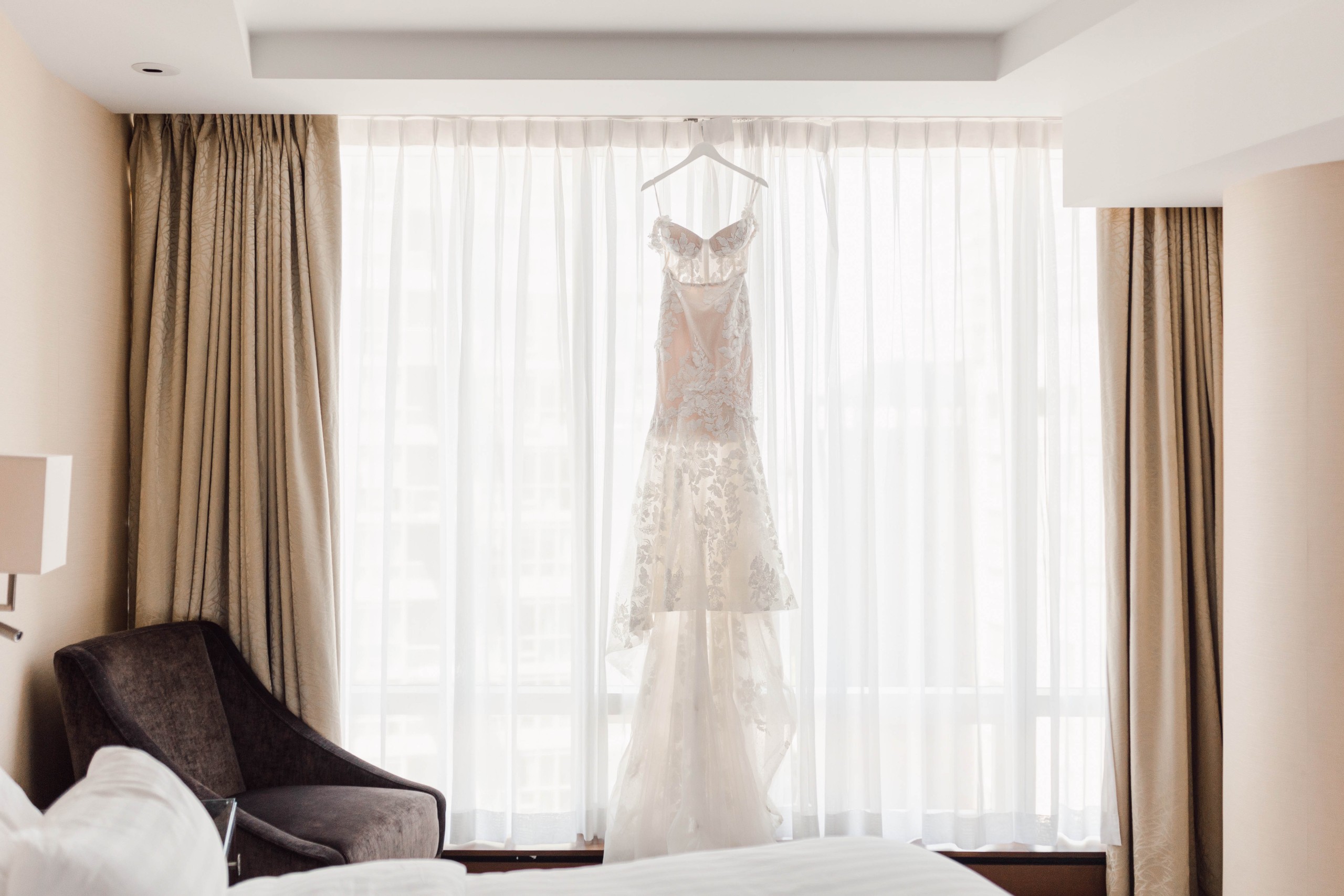 Bride Getting Ready at the Shangri-La Hotel Dress