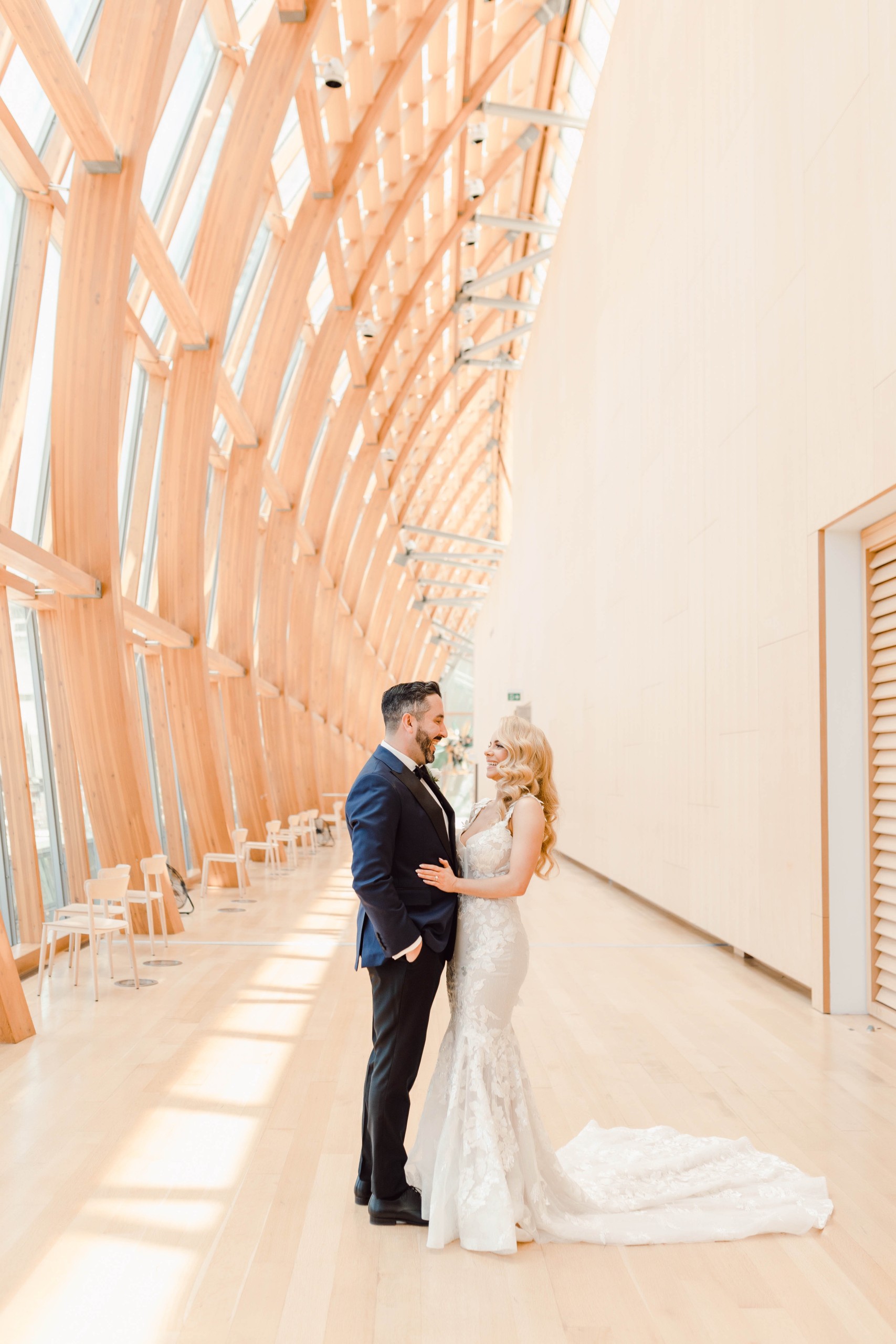 Bride and Groom first look at the Art Gallery of Ontario